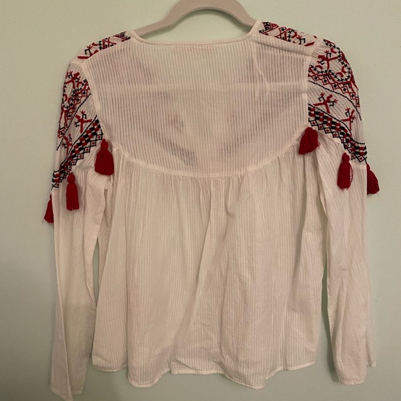 Zara White top with Red Embroider and Pom Poms - Picture 2 of 2
